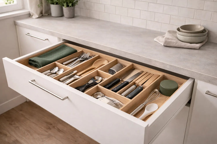 Slimme keukenopslag voor een overzichtelijke keuken. Praktische oplossingen die koken eenvoudiger maken.