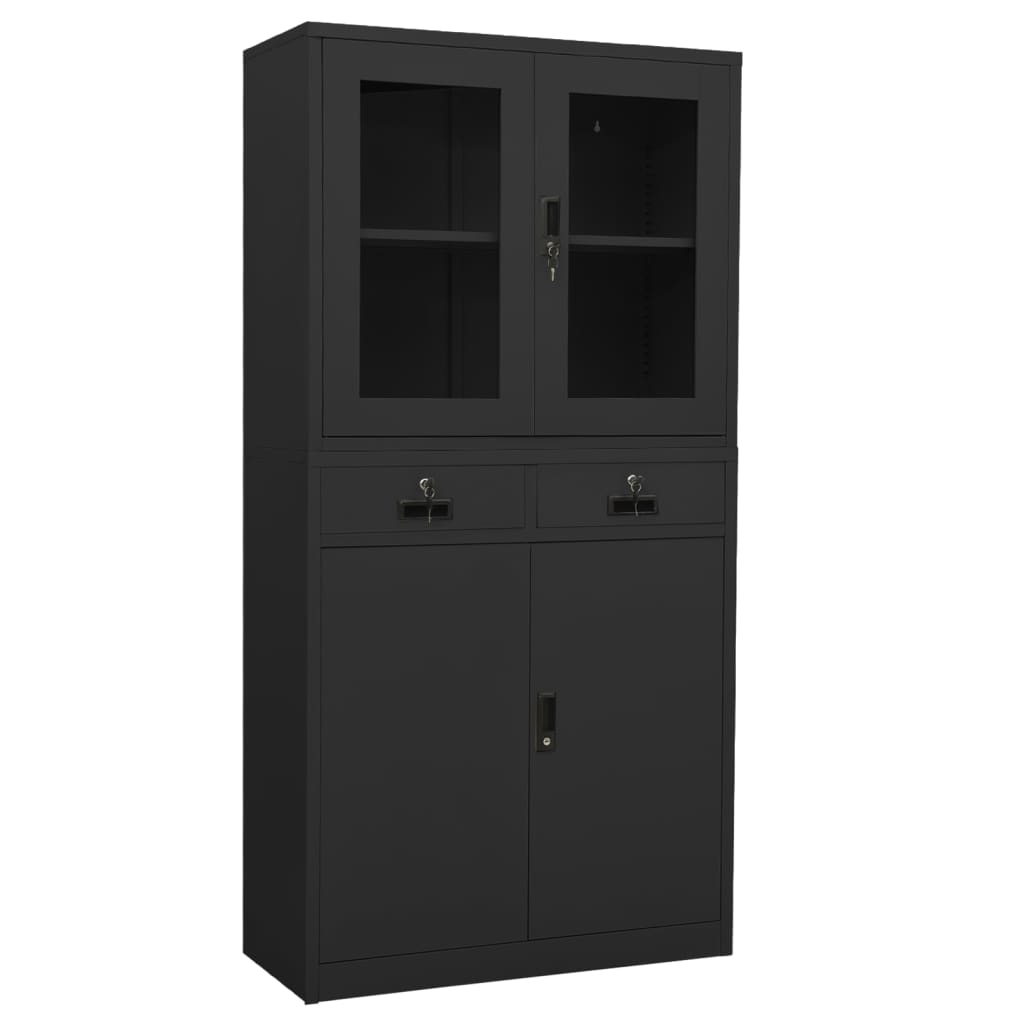 Kantoorkast 90X40X180 Cm Staal En Gehard Glas Kleurig
