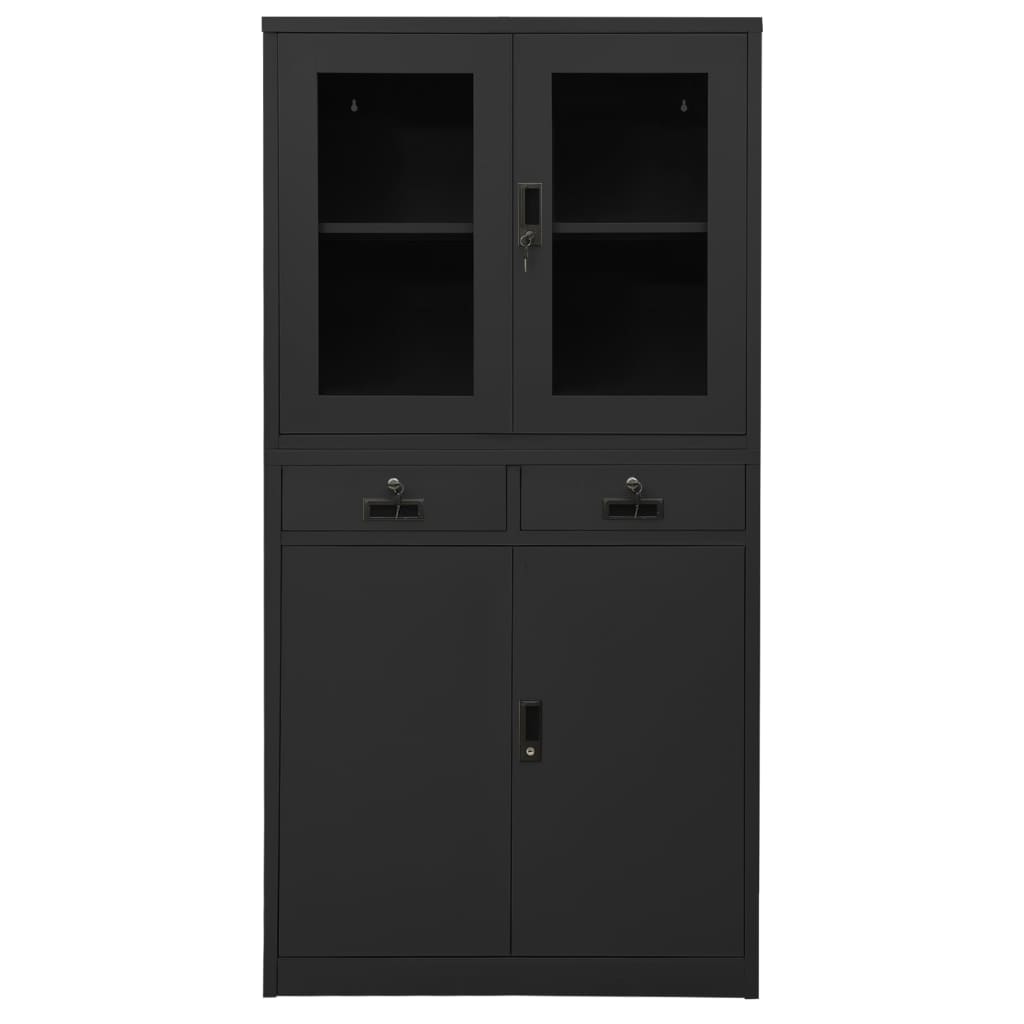 Kantoorkast 90X40X180 Cm Staal En Gehard Glas Kleurig