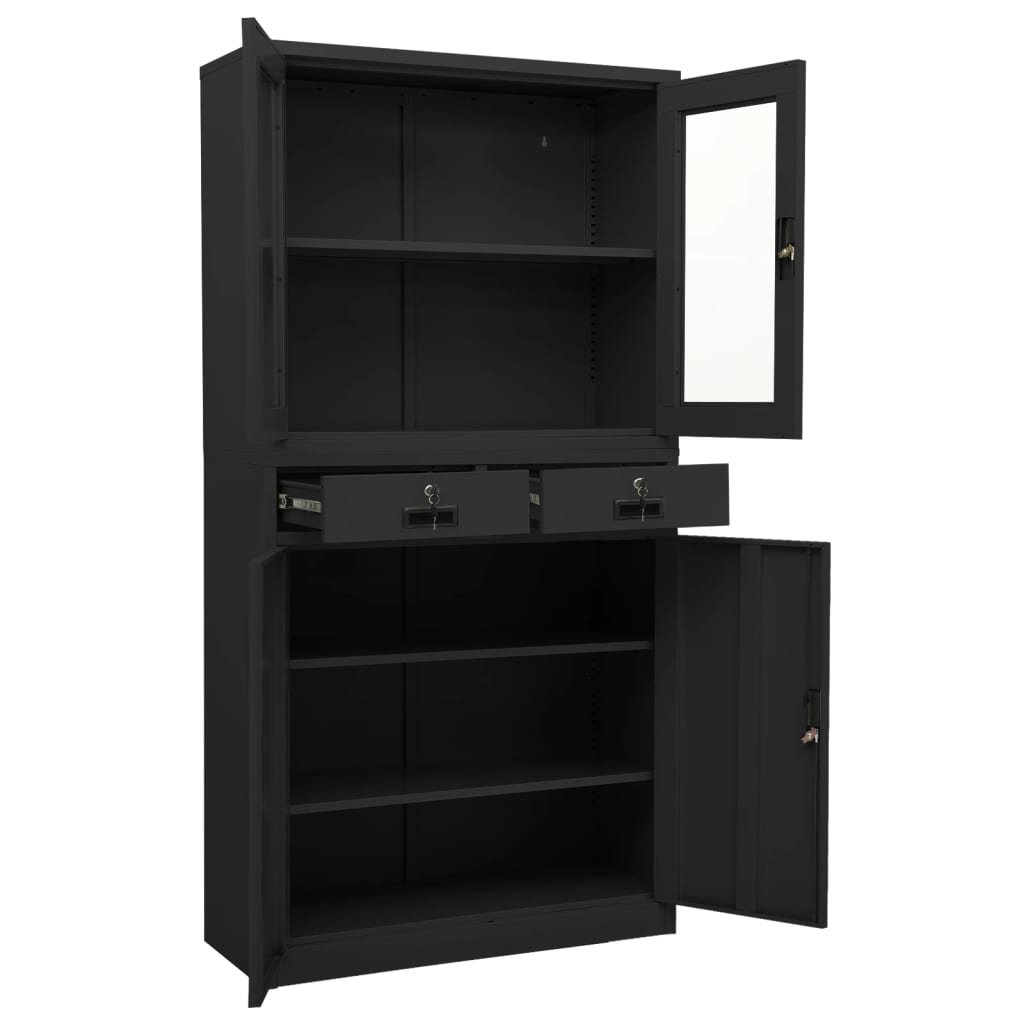 Kantoorkast 90X40X180 Cm Staal En Gehard Glas Kleurig
