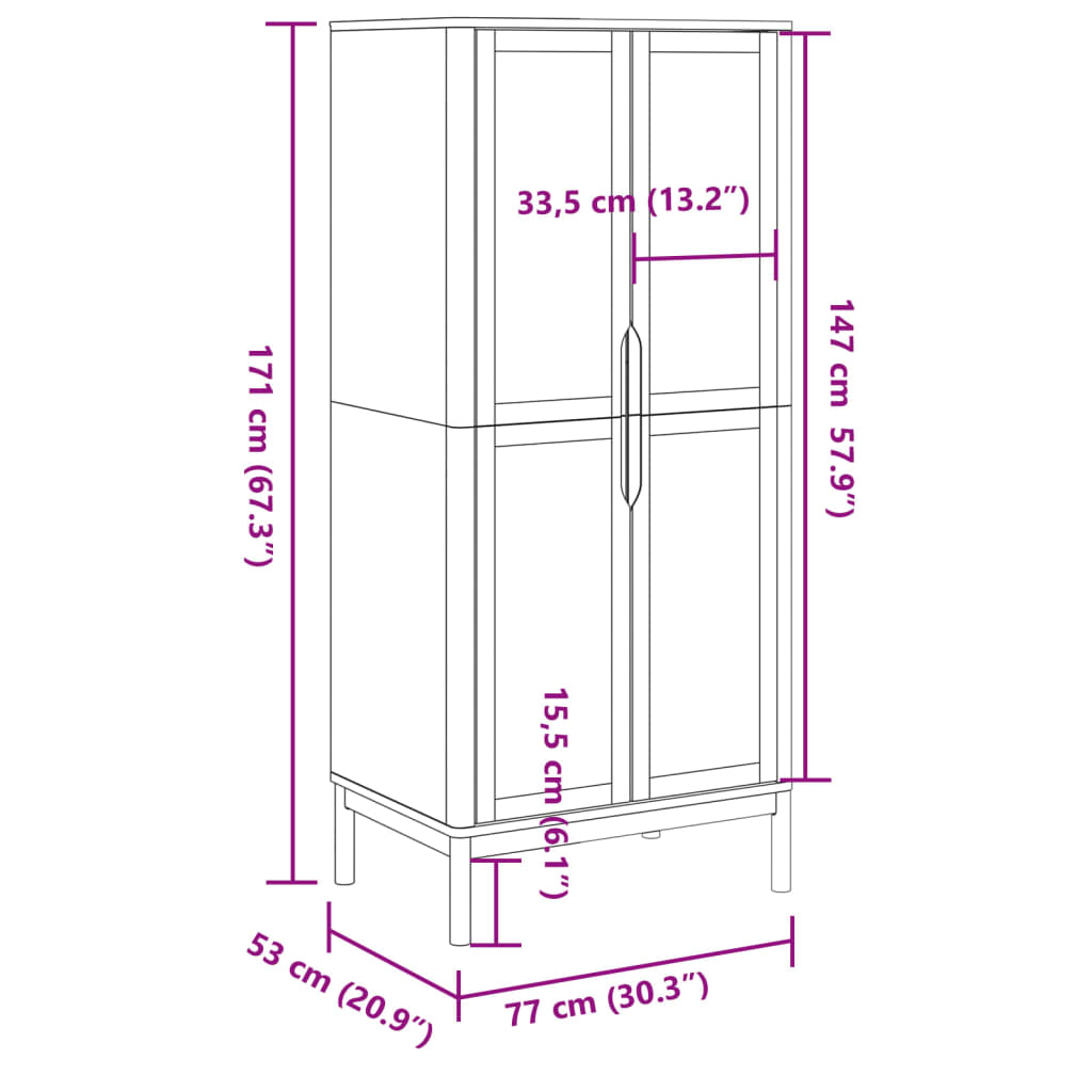 Kledingkast Floro 77X53X171 Cm Massief Grenenhout