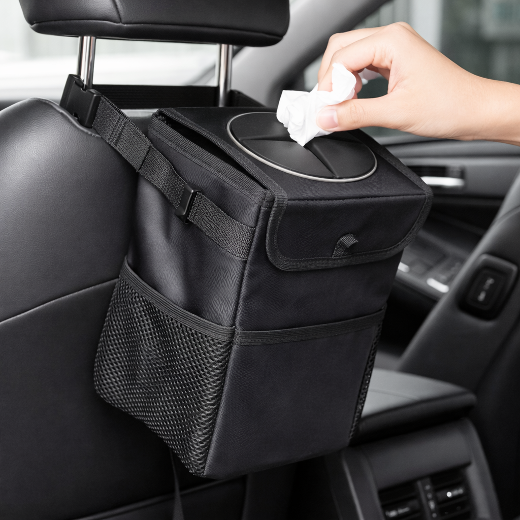 Auto afvalbakje met rubberen deksel tegen geurtjes