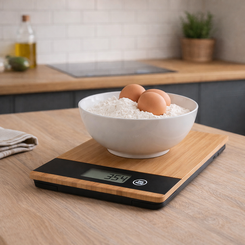 Digitale keukenweegschaal van bamboe met zwart displaypaneel – 5KG capaciteit