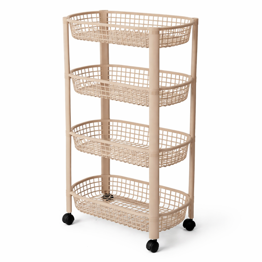 Beige keukentrolley met 4 lagen en wieltjes – De Plusser