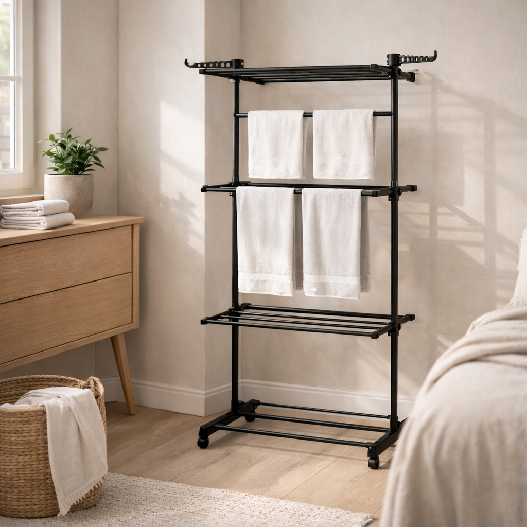 Wasrek Inklapbaar 75x64x178 cm – Zwart | De Plusser