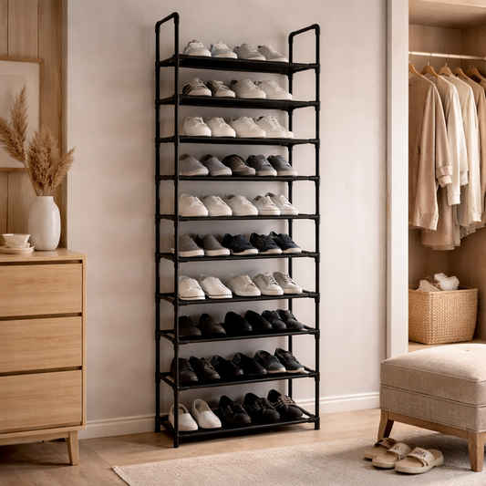 Schoenenrek 10 Laags Zwart – Metaal – 58x28x175 cm