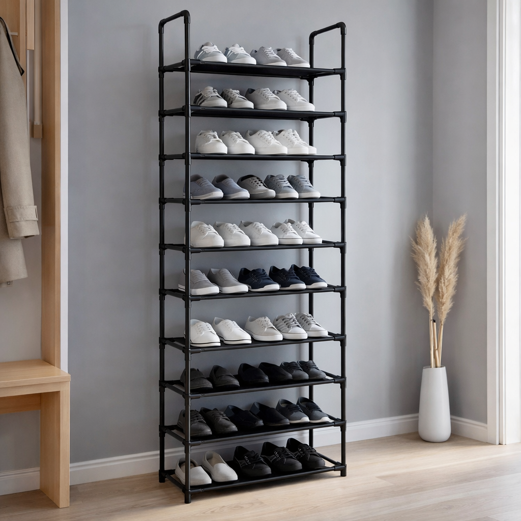 Schoenenrek 10 Laags Zwart – Metaal – 58x28x175 cm