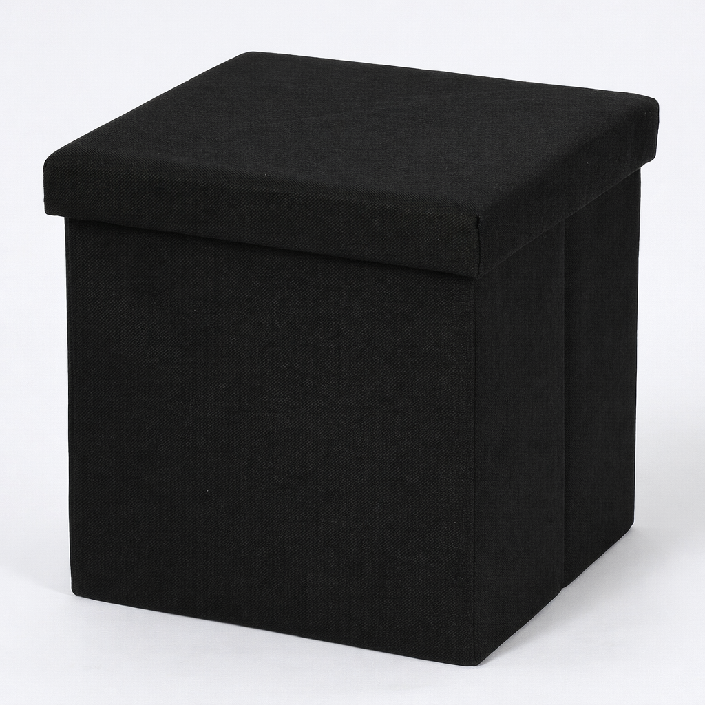 Zwarte Opvouwbare Poef met Opbergruimte 38x38x38 cm