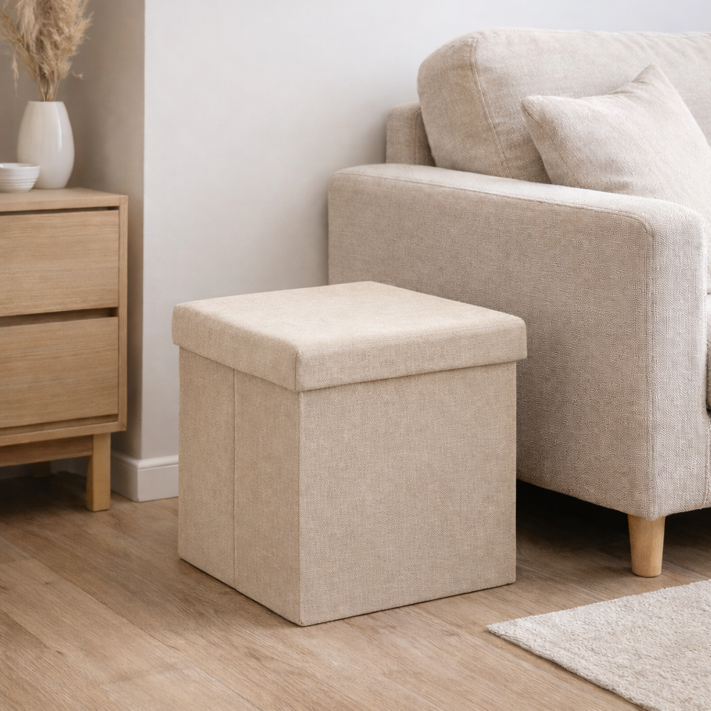 Zwarte Opvouwbare Poef met Opbergruimte 38x38x38 cm