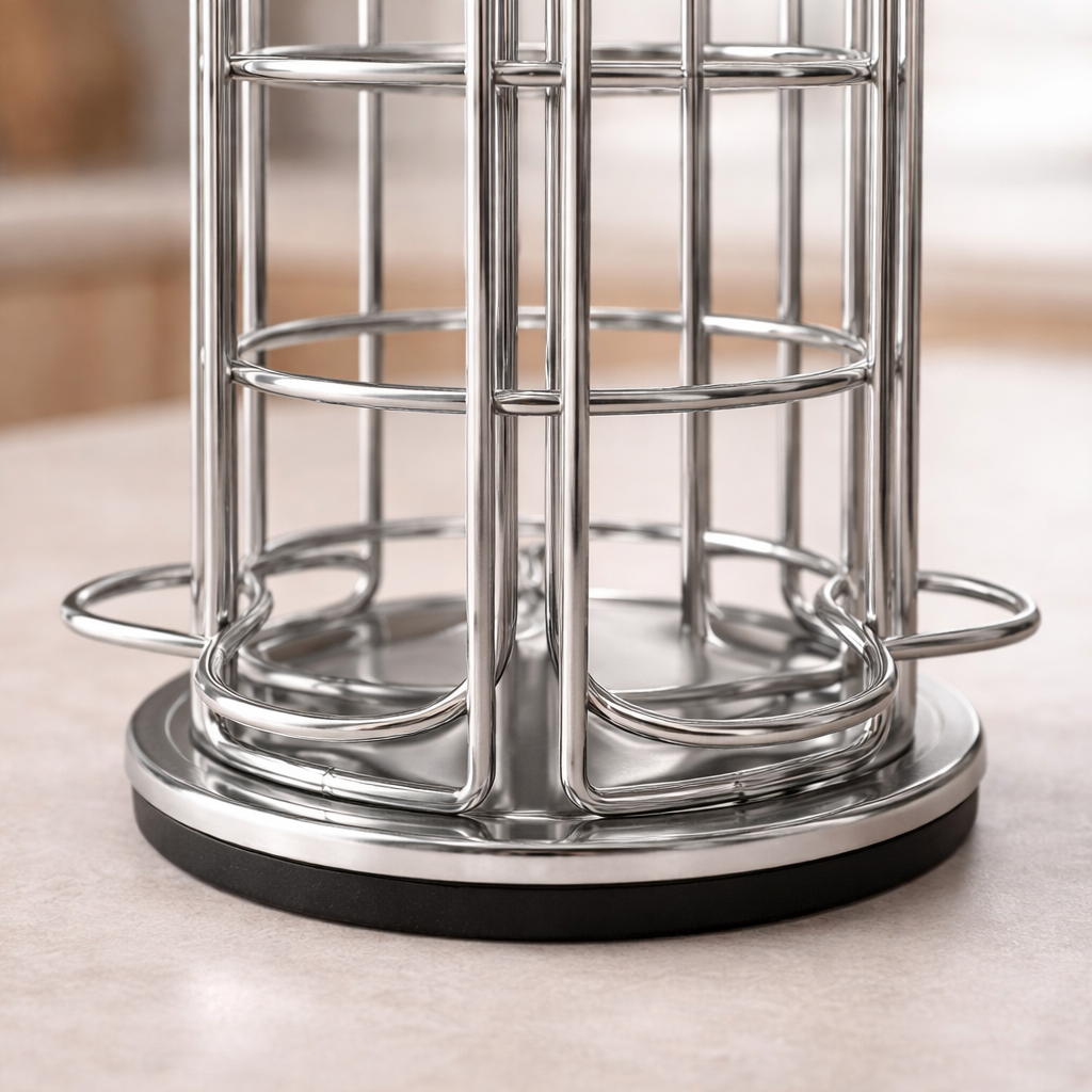 Close-up van zilveren metalen capsulehouder met anti-slip onderzijde