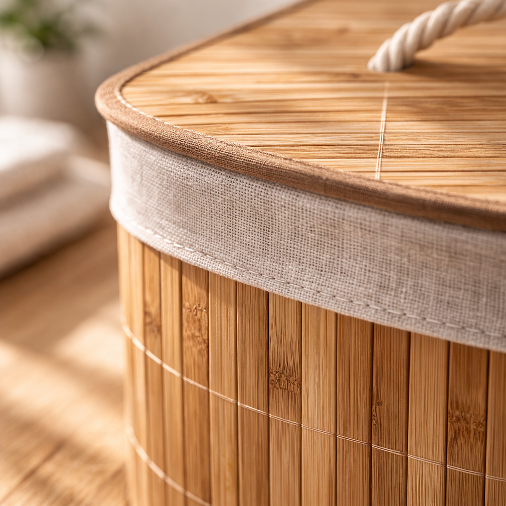 Detail van bamboe textuur en afwerking wasmand