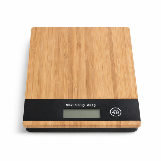 Digitale keukenweegschaal van bamboe met zwart displaypaneel – 5KG capaciteit