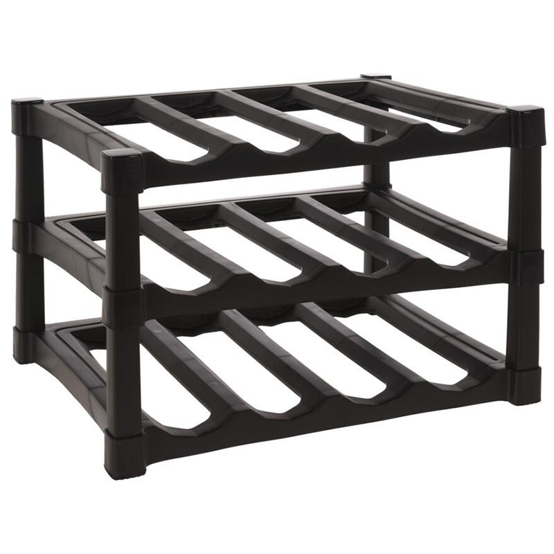 Excellent Houseware kunststof wijnrek voor 12 flessen zwart