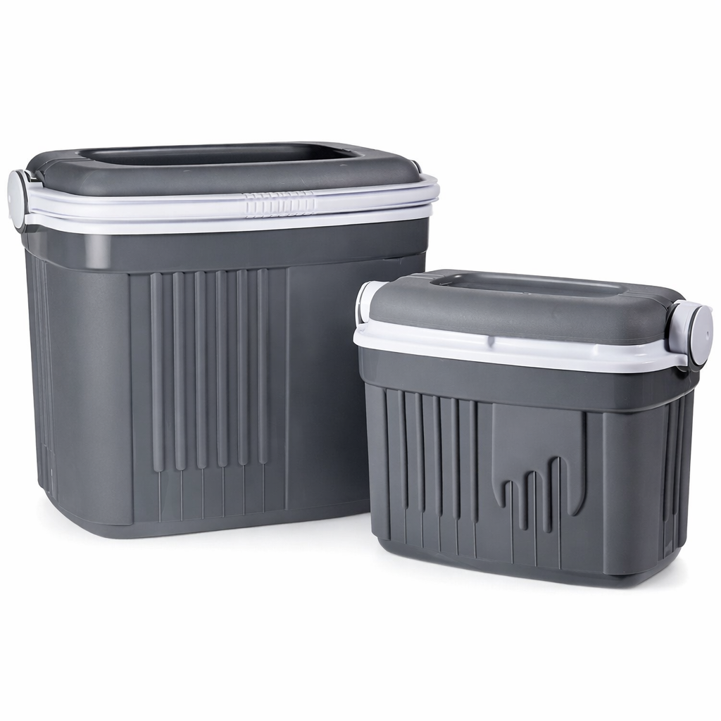 Grijze koelbox set 8L en 32L met witte deksel