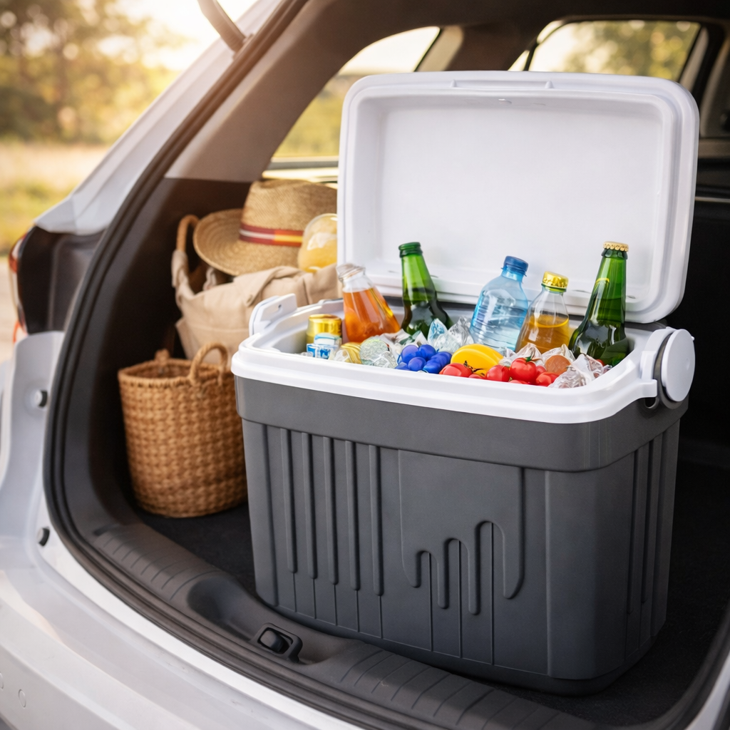 Koelbox 32 liter geopend met gekoelde drankjes