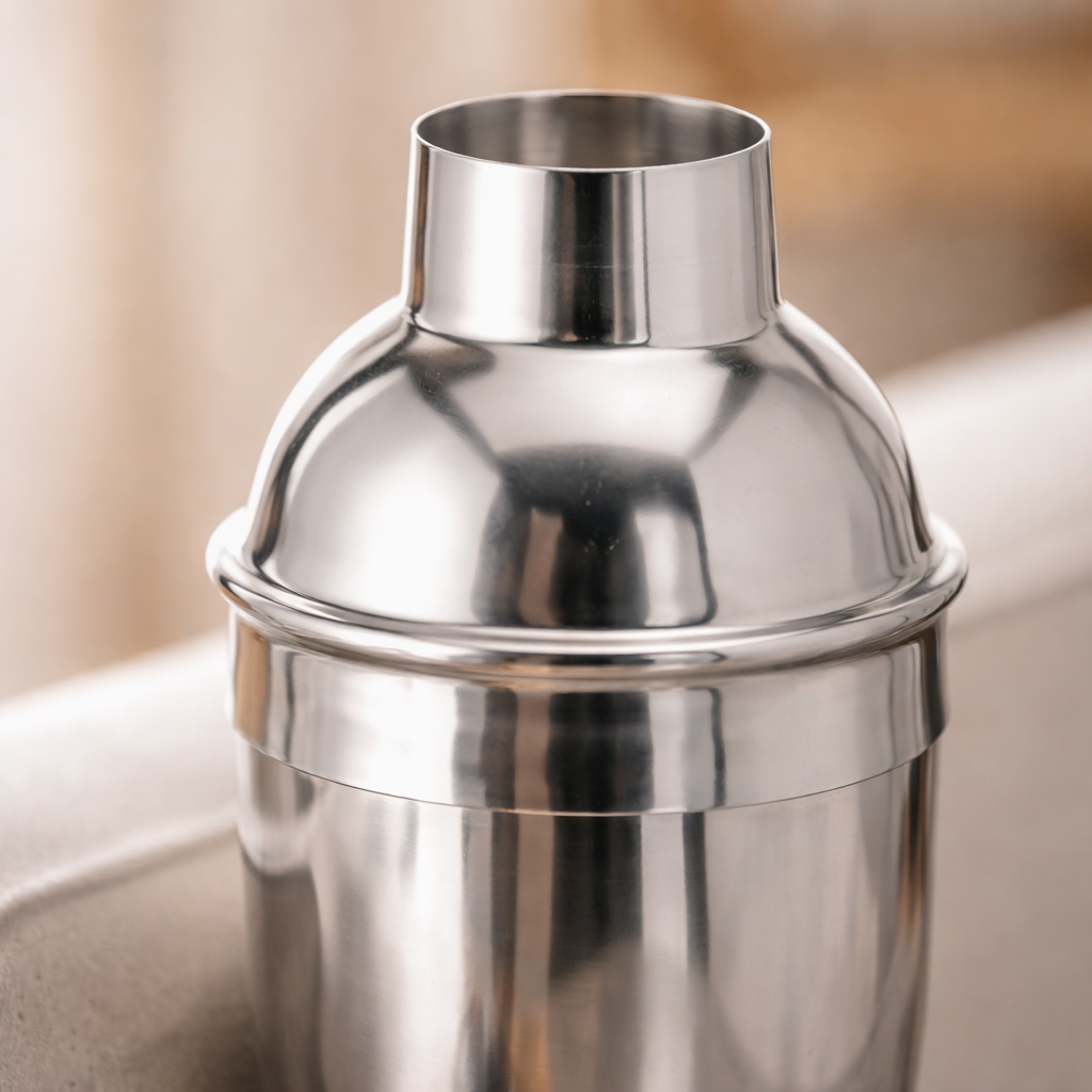 RVS maatbeker, ijstang en cocktaillepel detail