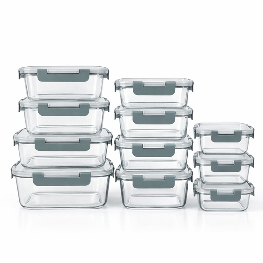 Set van 10 glazen meal prep bakjes met luchtdichte klikdeksel