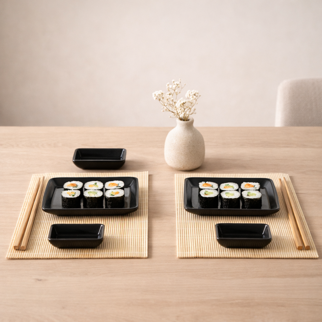 Excellent Houseware sushi set 7 delig van bamboe en keramiek voor 2 personen