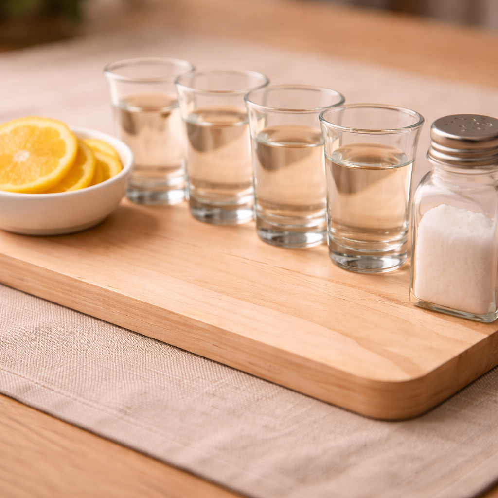 Tequila shot set op tafel tijdens borrelmoment