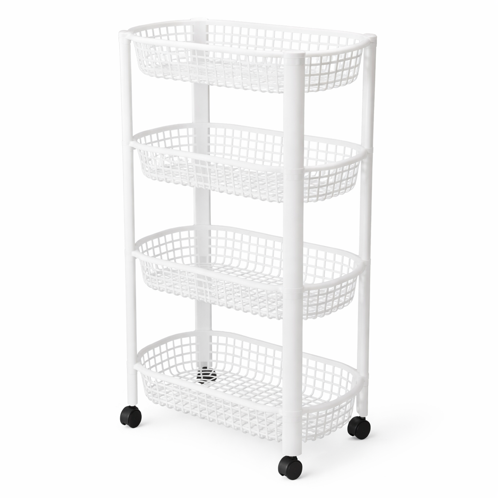 Witte keukentrolley met 4 lagen en wieltjes – De Plusser