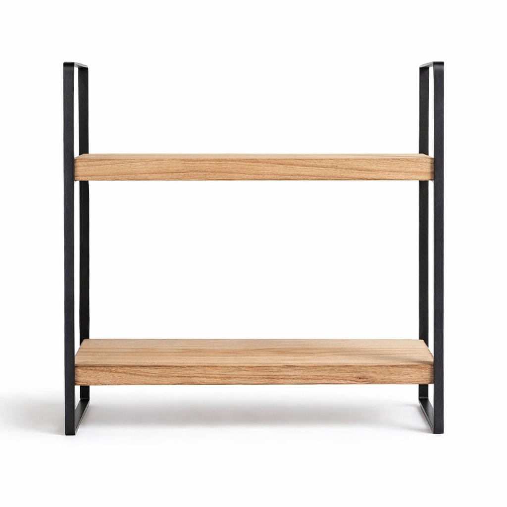 aanrechtorganizer van paulownia hout met zwart metalen frame 33x17.5x34.5 cm