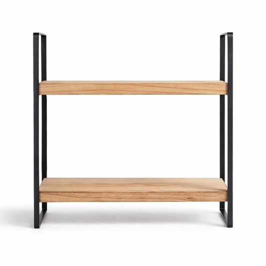 aanrechtorganizer van paulownia hout met zwart metalen frame 33x17.5x34.5 cm