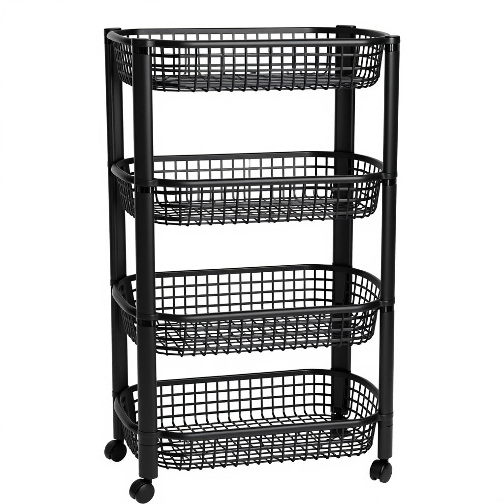 Keukentrolley 4 Wielen zwart met 4 lagen – De Plusser