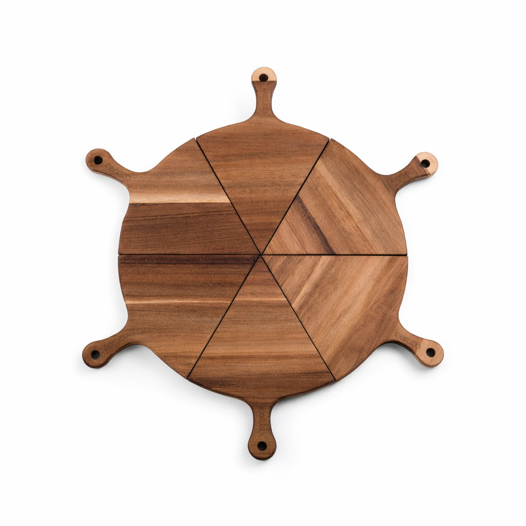 Acacia houten pizzabord met 6 losse serveerplankjes