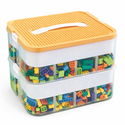 speelgoed opbergbox met twee lagen en transparante wanden