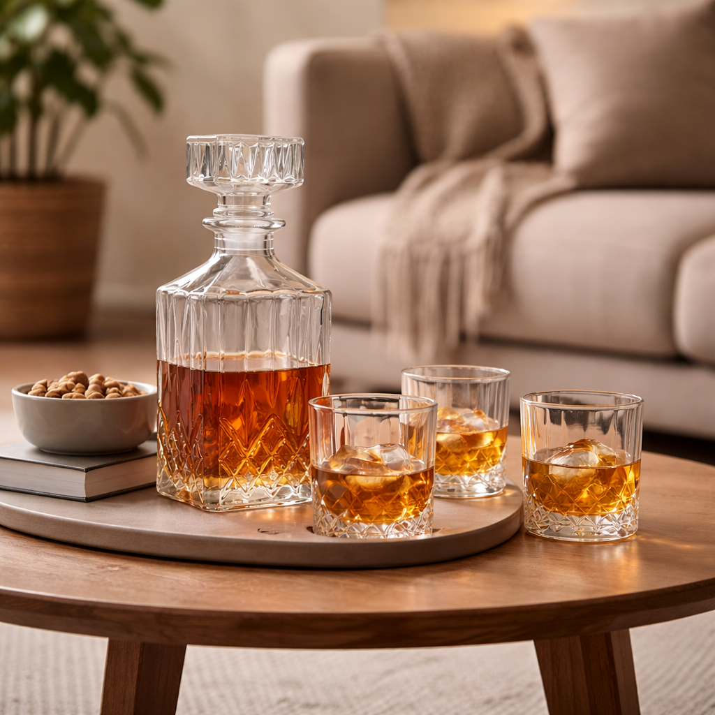Whiskeyset 5-delig stijlvol geserveerd op tafel