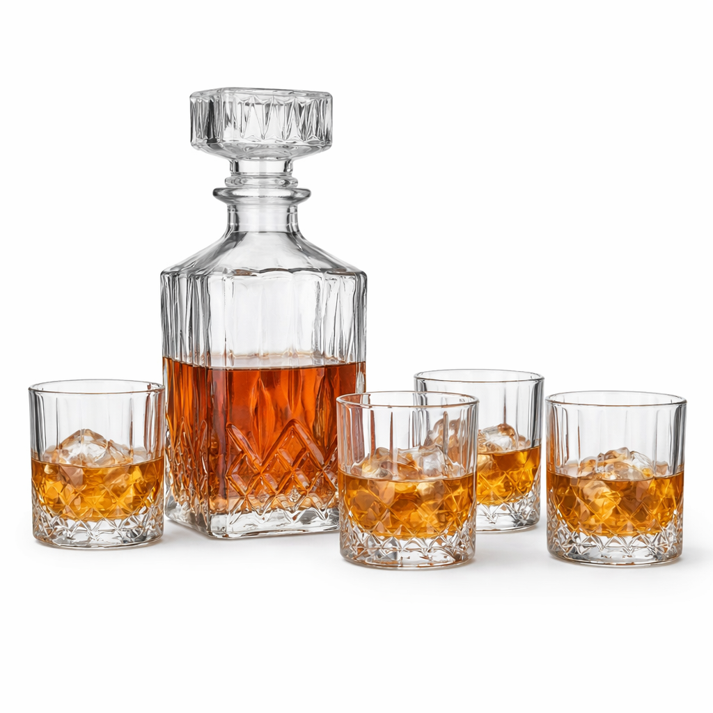 Whiskeyset met glazen karaf en 4 glazen – De Plusser